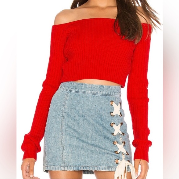 🔥 Lovers + Friends Red Ribbed Knit Crop Sweater – Size XS - Picture 1 of 8